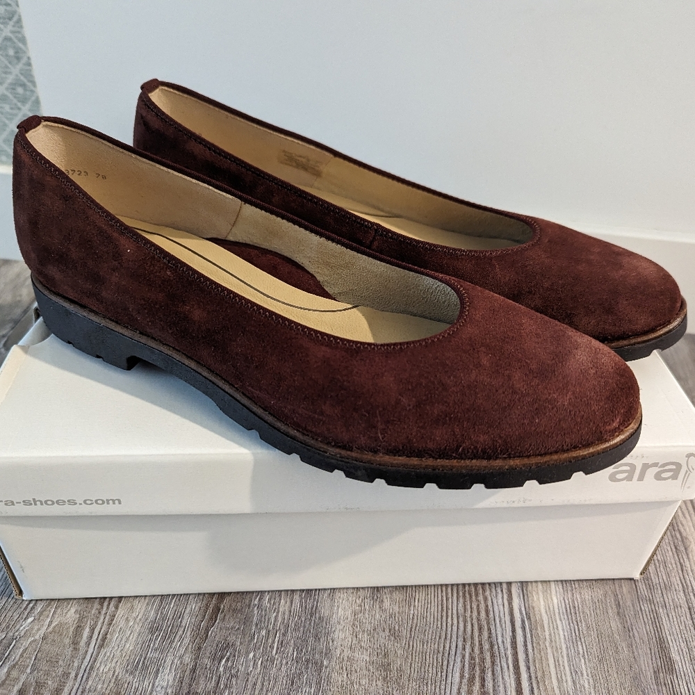 Ara Burgundy Suede Ballet Flats